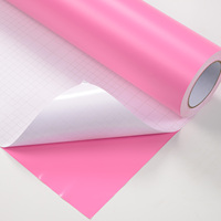 Film vinyle rose en rouleau avec support en treillis, adhésif PVC à décollement facile pour projets d'artisanat, de lettrage et de signalétique