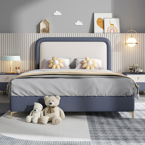 Cama moderna minimalista de dibujos animados para niños, cama de almacenamiento de cuero suave de madera para niños, <span class=keywords><strong>dormitorio</strong></span> para niños y niñas - Product Image 1