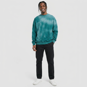 Suéter de Invierno Personalizado de Dos Tonos Verde Claro Lavado al Ácido, Hombros Caídos, Cuello Redondo Acanalado, 100% Algodón, Secado Rápido y Transpirable - Product Image 1