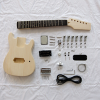 Kits de guitare électrique DIY 6 cordes, corps en acajou, manche en érable, dos/côtés en palissandre, accessoires, design sans tête, trémolo, verni