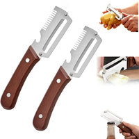 TOALLWIN Multifunctionele roestvrijstalen groenteschiller met houten handvat 3-in-1 fruit- en aardappelschiller met flesopener