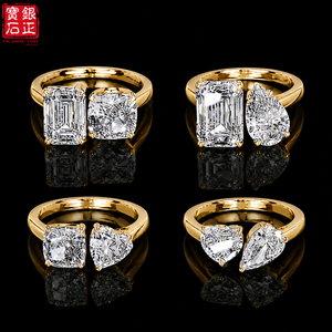 Gold Plated 925 Sterling Silver Two Stone Moissanite Ring with Prong Setting Multi-Cut Certified Engagement Jewelry for Women