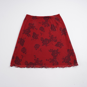 Jupe midi pour femme en maille extensible, imprimé roses, respirante, à volants, taille naturelle, élégante, pour les vacances et les soirées - Product Image 6