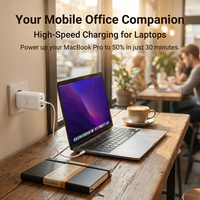 Chargeur de voyage compact GaN 65W à 3 ports (double Type-C, simple USB-A) avec prise UE, blanc, pour ordinateur portable – Vente en gros