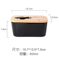 Pot à beurre en céramique avec couvercle en bambou et couteau, 600 ml, conservation de la fraîcheur, design moderne pour la cuisine