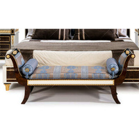 Luxus antikes blaues Samt-Kopfteil-Bett Großschlafzimmer-Schlafzimmer-Möbel-Set Nachttisch und Hocker
