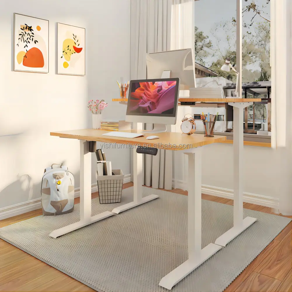 Scrivania Regolabile Home Office White Electric Height Adjustable Sit Stand Up Frame Computer Lifting Standing Desk Gaming Table