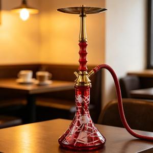 Red Glass <b>Hookah</b> Brass <b>Hookah</b> <b>Pipe</b> Carved Base Water <b>Pipe</b> for Lounge Bar Home Use - Product Image 5