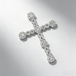 CUSTOM SILVER 10K/14K/18K GOLD PLATED LAB GROWN CVD DIAMOND CLASSIC ENGAGEMENT GIFT SWEATER <b>CHAIN</b> NECKLACE <b>CROSS</b> PENDANT - Product Image 2