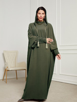 Robe abaya longue à manches longues rose sale vert olive Col châle Design Tassel Accents Style drapé Pleine longueur Coupe ample