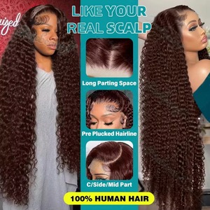 Sô cô la nâu 13x6 HD tóc giả tóc con người với 30-32 inch 13x4 sâu sóng Swiss ren phía trước thẳng phong cách #2 màu cho phụ nữ - Product Image 5