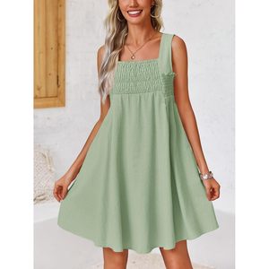 Fisoew Women's Summer Sleeveless Mini Dress Square Neck Elastic Waist Loose <b>Swing</b> Casual Dress - Product Image 2