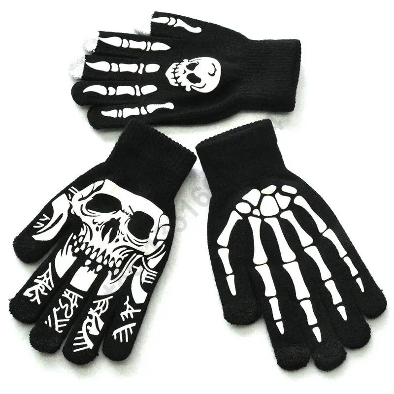 Full Finger Gloves Winter Stretch Knitted Mechanic Gloves Skull Heads Ghost Paw Skeleton Gloves