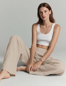 <span class=keywords><strong>Pantaloni</strong></span> in <span class=keywords><strong>Lino</strong></span> da <span class=keywords><strong>Donna</strong></span> a Gamba Larga, Estivi e Fluidi, Abbigliamento da Spiaggia e Vacanza, <span class=keywords><strong>Pantaloni</strong></span> da Viaggio con Vita Elastica e Tasche, Comodi - Product Image 4