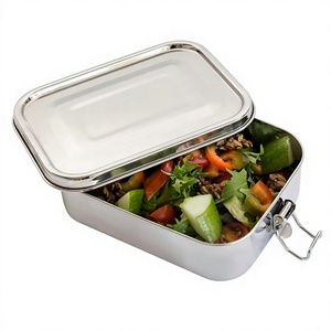 800ml Stainless Steel Portable Rectangle <b>Lunch</b> <b>Box</b> <b>Stackable</b> Leak Proof Freshness Preservation Food Storage Container Locking - Product Image 1