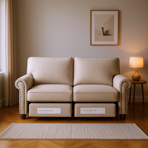 Sofá de Dos Plazas de Tela Beige con Almacenamiento, Estilo Chesterfield Tradicional, Muebles para Sala de Estar - Product Image 2