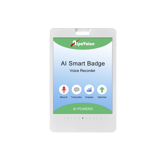 AI 4G Smart Badge Voice Meeting Recorder with MP3 Format USB Charging Long Recording 4GB Lanyard Type Transcribe & Analyze