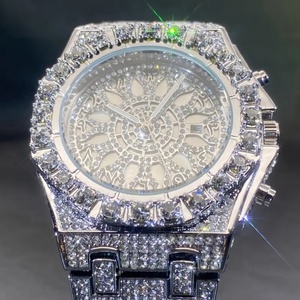 Montre-Bracelet à Quartz de Luxe Plaqué Or Entièrement Sertie de Diamants Brillante Design Hip Hop Boîtier Rond 20 mm Largeur de Bracelet Iced Out pour Hommes - Product Image 5