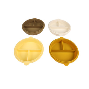 Silicone Lunch Box Round Three Compartment Microwave Safe Food Storage Container With Plastic Lid Bento Box Set - Product Image 2