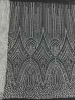 Schwarzer Netzstoff mit Silberperlen Symmetrische Geometrische Bestickte Spitze Mehrfarbiges Hochzeitskleid-Material 100% Polyester