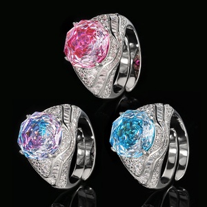 Fashion Jewelry Eco-friendly Copper Rose Cut 12mm Pink Zircon Unique Style Diamond <b>Adjustable</b> Band <b>Ring</b> for Statements - Product Image 5