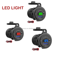 Outlet USB 12V, pengisian daya Cepat USB ganda 3.0 Port & soket pengisi daya mobil PD USB C dengan Voltmeter dan sakelar daya