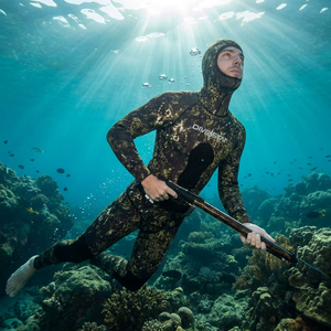 <span class=keywords><strong>Combinaison</strong></span> de <span class=keywords><strong>plongée</strong></span> DIVESTAR en néoprène 1,5 mm pour la pêche sous-marine, deux pièces, capuche à cellules ouvertes, pantalon taille haute, résistante aux UV - Product Image 1