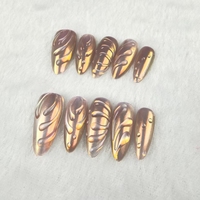 Arte de uñas hecho a mano 3D gel espejo mágico polvo estilo almendra piezas de uñas a granel al por mayor