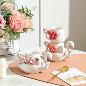 Creative Swan <b>Ceramic</b> Coffee <b>Cup</b> Saucer Set 300ml Capacity Hand-Pinched Flower Design for Home Afternoon Tea Espresso Drinkware - Product Image 5