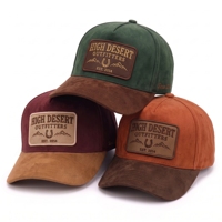 Casquettes de baseball vintage en daim bicolore style western avec patch tissé, visière incurvée, logo personnalisé, chapeaux d'extérieur pour la vente en gros