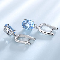 Boucles d'oreilles pendantes ovales en topaze bleu ciel créée, en argent S925, à quatre griffes, pour mariée, usage quotidien, cadeau