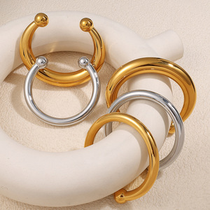 Bracelet ouvert en acier inoxydable plaqué or 18 carats, bijoux de mode unisexe, design rond, Sz272g Sz272s Sz273g - Product Image 1