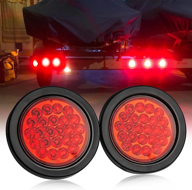 4" Round Red Amber White 24 LED Trailer Tail Lights Waterproof Turn Stop Brake Trailer Lights for RV Trucks