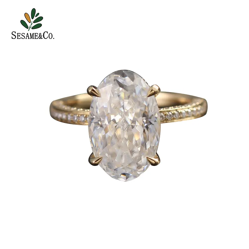 Moissanite anel diamante anel, personalizado luxo sólido 10k 14k 18k ouro d cor vvs oval esmagado gelo moissanite anel de diamante