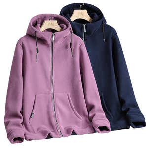 Aoyema Classic Winter Lambskin Unisex Color sólido Cremallera Sudaderas con capucha Cordón de manga larga Sudaderas Casual Abrigo de bolsillo Suelto - Product Image 1