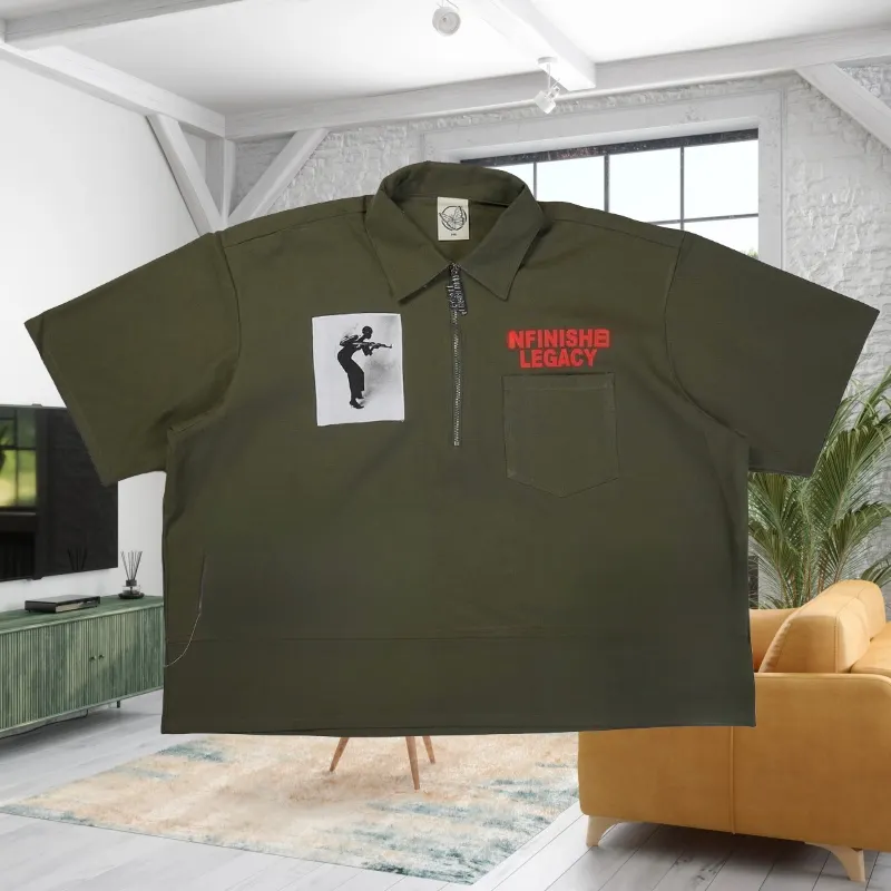 Camiseta de hombre con logotipo bordado personalizado ropa de calle de verano de gran tamaño con etiqueta patrón sólido Polo liso de alta calidad con cremallera