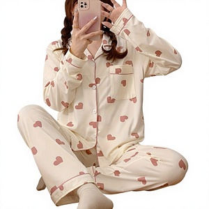 Women's Striped Pajama Set Drawstring Closure Cotton Sleepwear Full Length Pants Soft Breathable Eco-Friendly Casual Spring Wear - Product Image 1