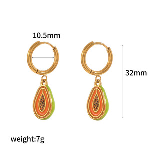 ต่างหูรูปผลไม้สำหรับผู้หญิง ต่างหูห้อยสแตนเลส เชอร์รี่ สตรอเบอร์รี่ เลมอน ดีไซน์โดนัท สวมใส่ได้ทุกวัน - Product Image 5