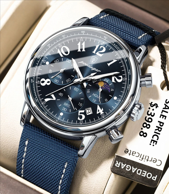 808 Multifunction Men's Quartz Watch Nylon Leather Strap Business Style Gentleman Six-hand 3ATM Waterproof Male Clock