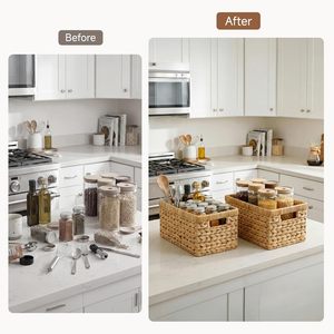 Cestas de Almacenamiento Tejidas a Mano con Asas, Cestas Rectangulares de <span class=keywords><strong>Mimbre</strong></span> de Jacinto de Agua Natural para Organización y Decoración del Hogar - Product Image 5