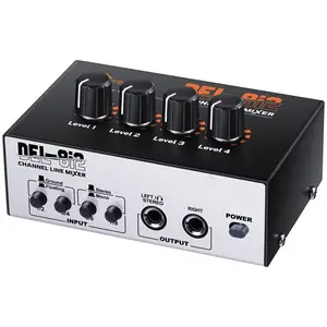 Mixer Line 4 Saluran, Mixer Audio Mini Kebisingan Rendah DC 12V dengan Adaptor AC & Penyesuaian Stereo/Mono, Mikrofon As, Gitar