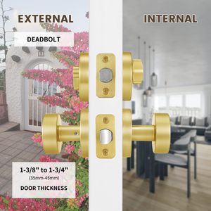 Ensemble combiné de poignée de porte et de serrure à cylindre simple en alliage de zinc doré, antivol, durable, avec finition polie et clé - Product Image 6