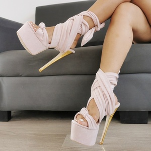 Sandales à plateforme épaisse en daim à bride cheville pour femme, grande taille 47, talons très hauts et fins, idéales pour les soirées en boîte de nuit, pour danseuses, coupe large - Product Image 6