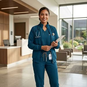 42192+52002, Ensemble de blouses médicales 3 pièces en mélange de rayonne extensible, doux et respirant, uniformes d'infirmière avec veste zippée et pantalon cargo - Product Image 1