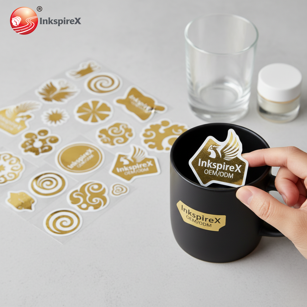 Custom Printed Gold Logo Pressed 3d Label Metal Transfer UV Sticker Transfer Gold Metal Logo Label for Bottle