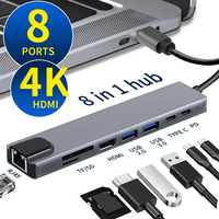Computer Hardware Software 4k for USB 3.0 2.0 100M RJ45 8-in-1 USB-C Hub with PD Charging in Stock