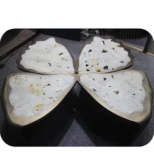 아름다운 자연적인 호화스러운 훈장은 돌 석판 대리석 나비 디자인 백색 오닉스 테이블을 닦았습니다