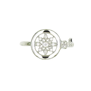 Bague ouverte en or blanc 18 carats sertie de diamants, motif de boussole, bijoux de luxe pour femmes - Product Image 1