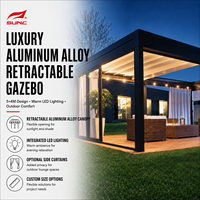 Pergola modulaire commerciale robuste en aluminium antirouille avec toit fixe en tissu PVC tendu, extensible multi-baies