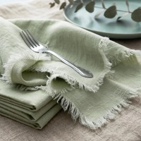 Serviettes de table de luxe réutilisables en lin naturel brodé à la main avec franges à pompons pour mariage, fête ou vacances